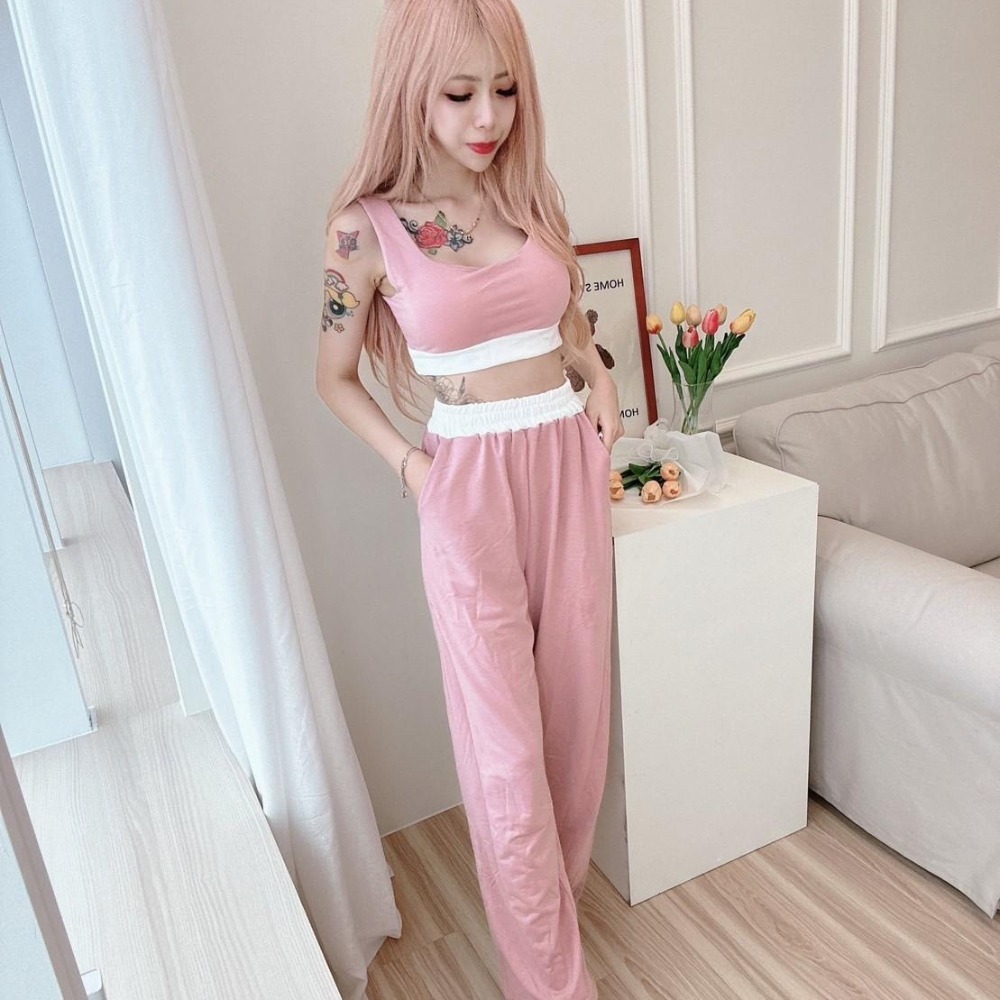 【S.T SHOP】8184簡單俐落罩杯配色背心+彈性寬褲(罩杯不可拆)-細節圖9