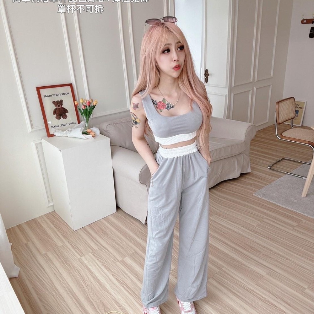 【S.T SHOP】8184簡單俐落罩杯配色背心+彈性寬褲(罩杯不可拆)-細節圖11