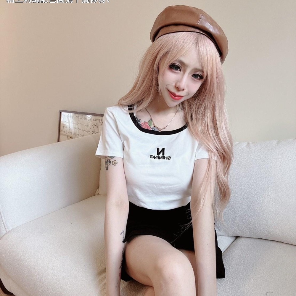 【S.T SHOP現貨】88156 精工刺繡下擺圓弧配色tee-細節圖6