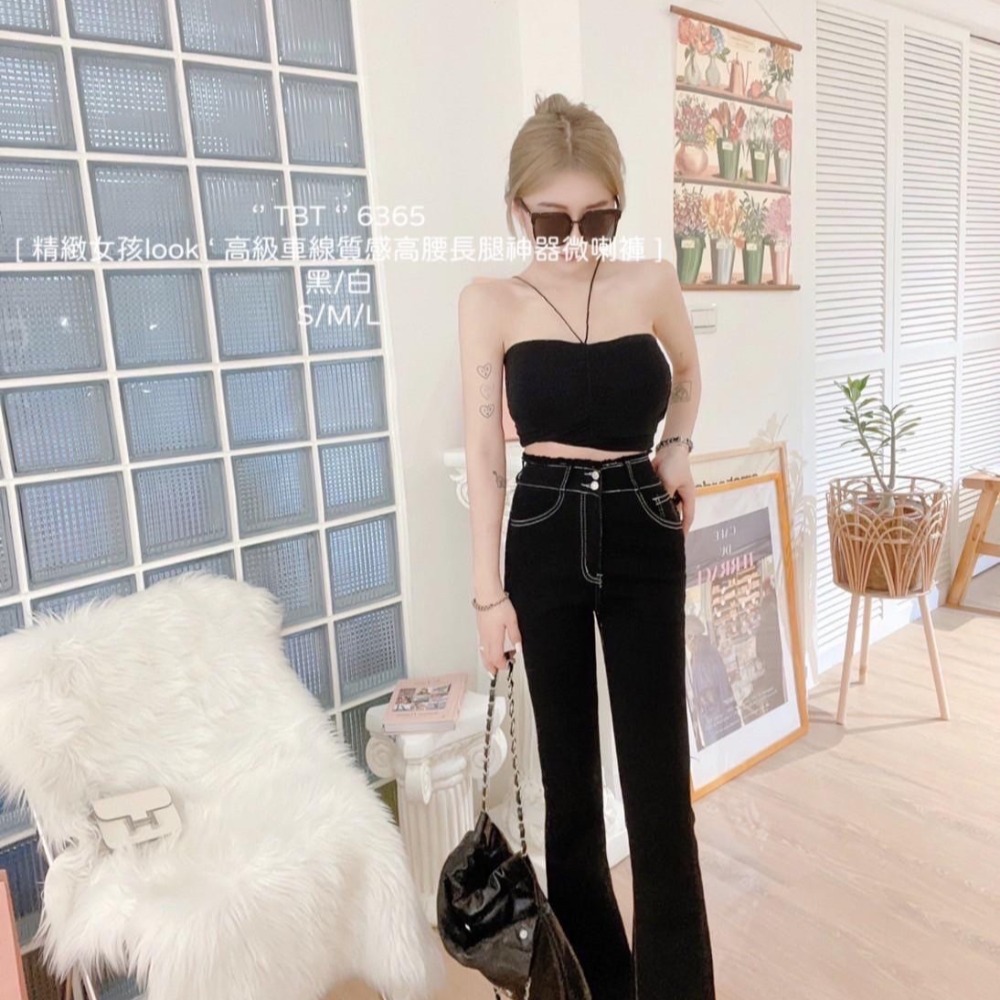 【S.T SHOP現貨】6365 完美比例俐落抓鬚車線微喇叭長褲-細節圖2