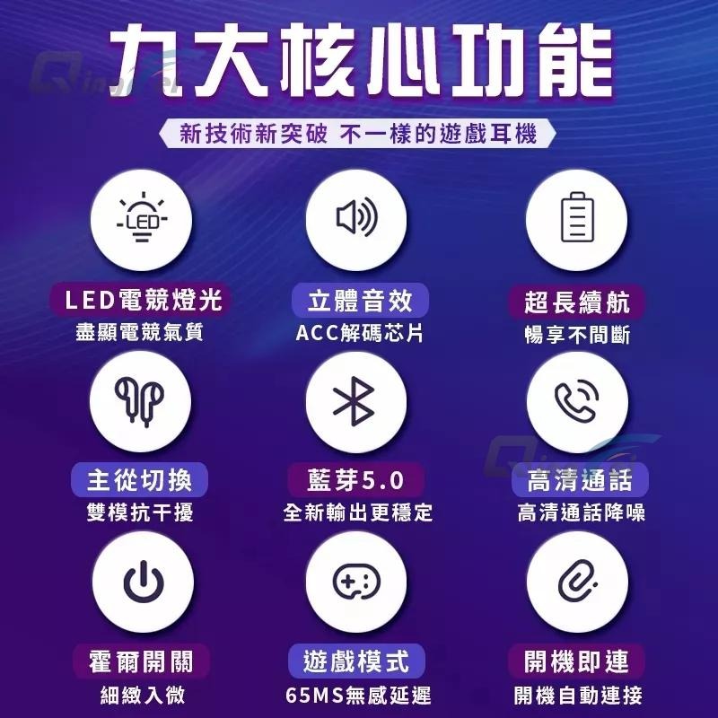 【台灣現貨!免運!保固半年】 9D環繞藍芽耳機 電競耳機 藍牙耳機 無線耳機 耳機 手機遊戲  生日禮物 手遊藍芽耳機-細節圖2