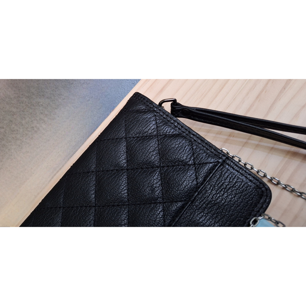 DKNY經典黑色牛皮格紋手拿包（可加鍊帶肩背）-細節圖10