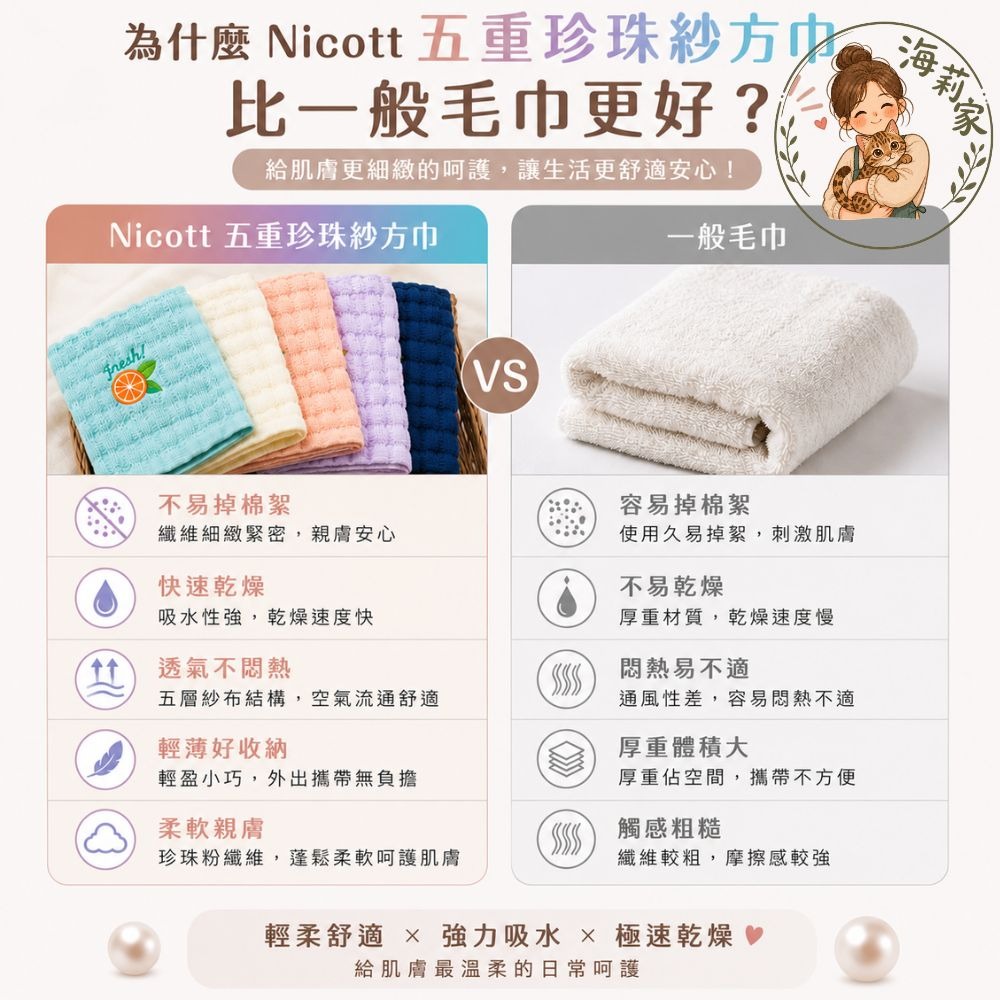 日本 Nicott 五重珍珠紗 方巾 毛巾 五重紗 寶寶方巾 寶寶毛巾-細節圖4