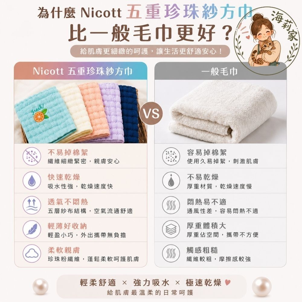 日本 Nicott 五重珍珠紗 方巾 毛巾 五重紗 寶寶方巾 寶寶毛巾-細節圖4