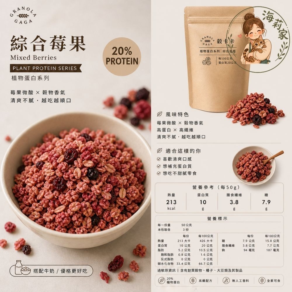 穀卡卡 燕麥脆片｜早餐麥片｜低糖燕麥片｜即食早餐｜堅果麥片｜Granola｜多口味｜高纖穀物｜健康零食-規格圖4