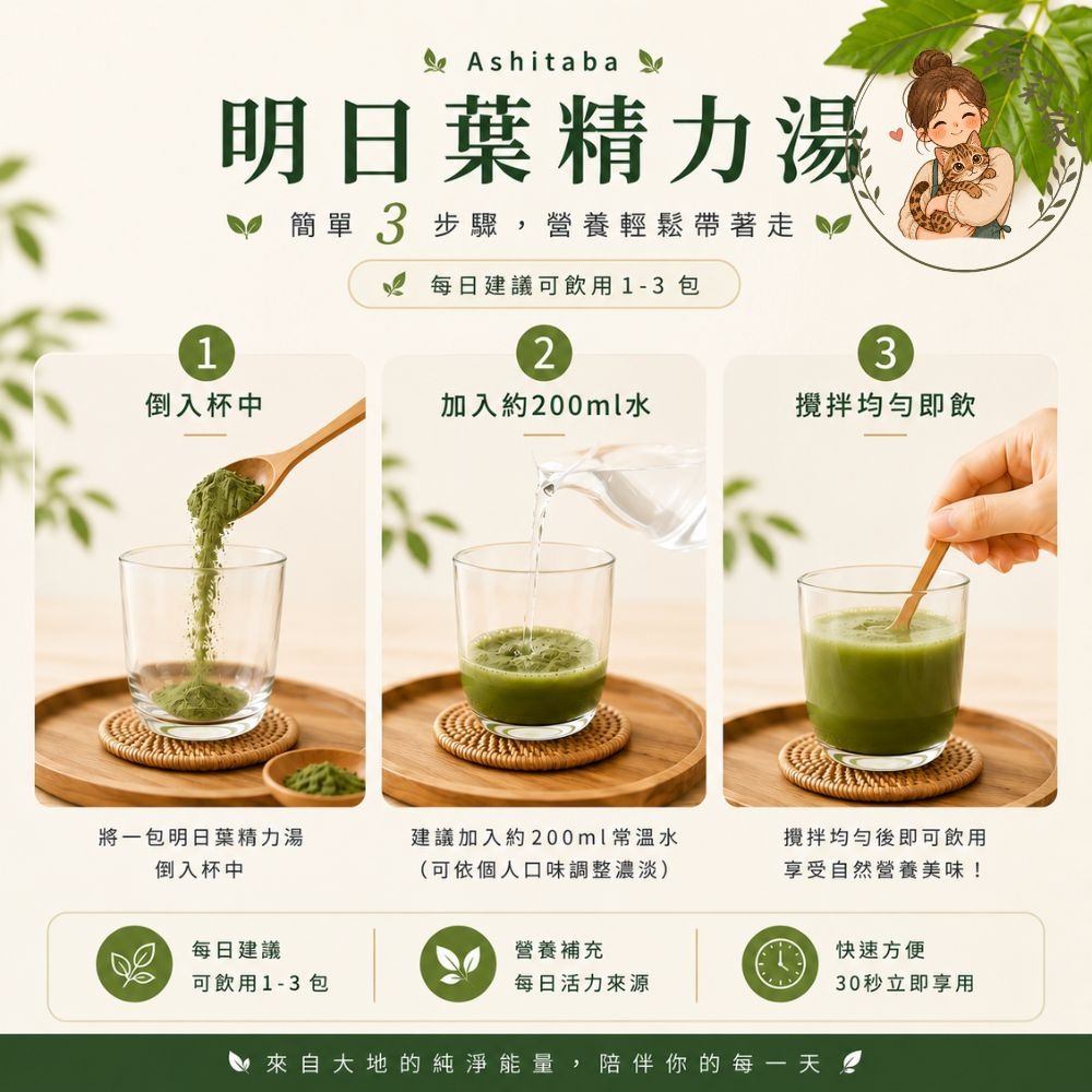 明日葉精力湯｜36種蔬果穀萃｜全素沖泡粉｜盒裝30入｜袋裝10入｜美好人生｜外食族營養補充｜綠拿鐵-細節圖6