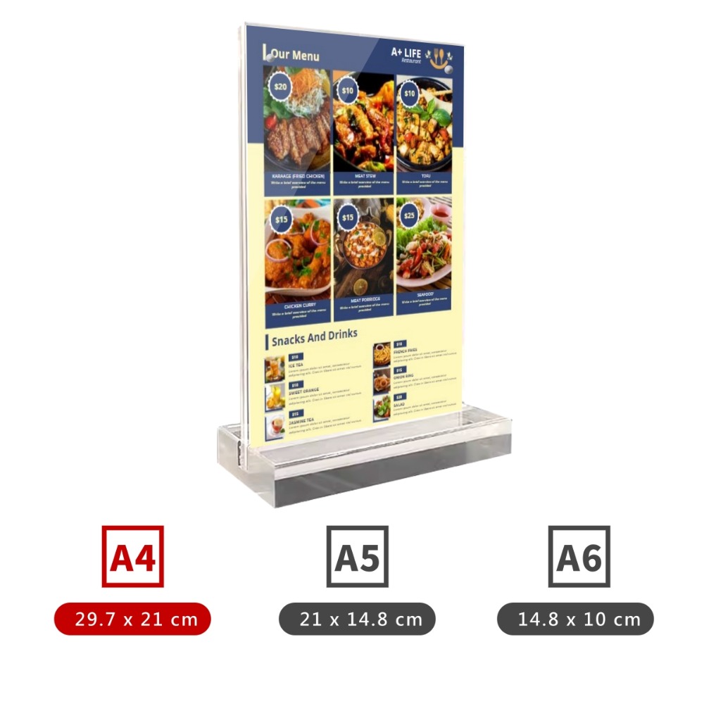 全透明壓克力桌牌 壓克力展示牌 桌牌 強磁 告示牌 展示牌 餐牌 桌面立牌 廣告牌 標價牌 價格牌 立牌 台卡 MENU-規格圖4