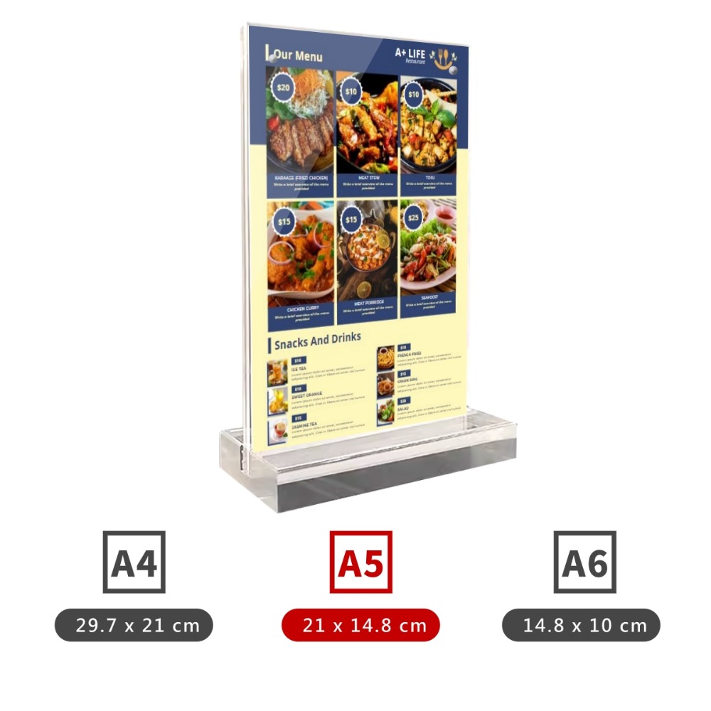 全透明壓克力桌牌 壓克力展示牌 桌牌 強磁 告示牌 展示牌 餐牌 桌面立牌 廣告牌 標價牌 價格牌 立牌 台卡 MENU-規格圖4