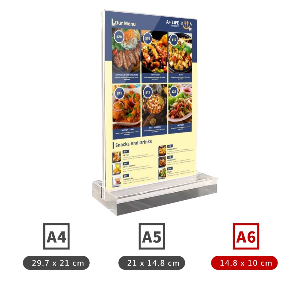 全透明壓克力桌牌 壓克力展示牌 桌牌 強磁 告示牌 展示牌 餐牌 桌面立牌 廣告牌 標價牌 價格牌 立牌 台卡 MENU-規格圖4