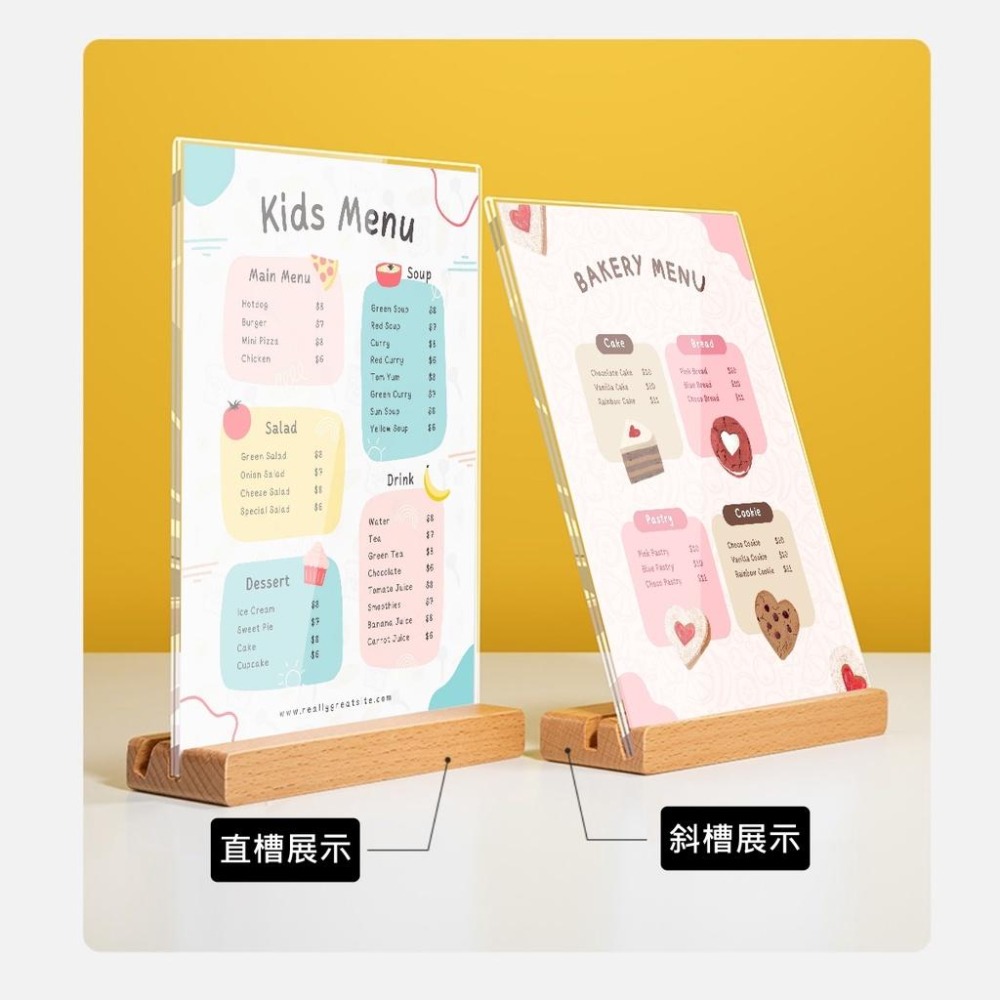 桌上 立牌 櫸木展示牌 木質 A4 A5 標示牌 桌牌 A6 菜單架 標價牌 告示牌 桌上展示架 價格牌 木頭 MENU-細節圖2