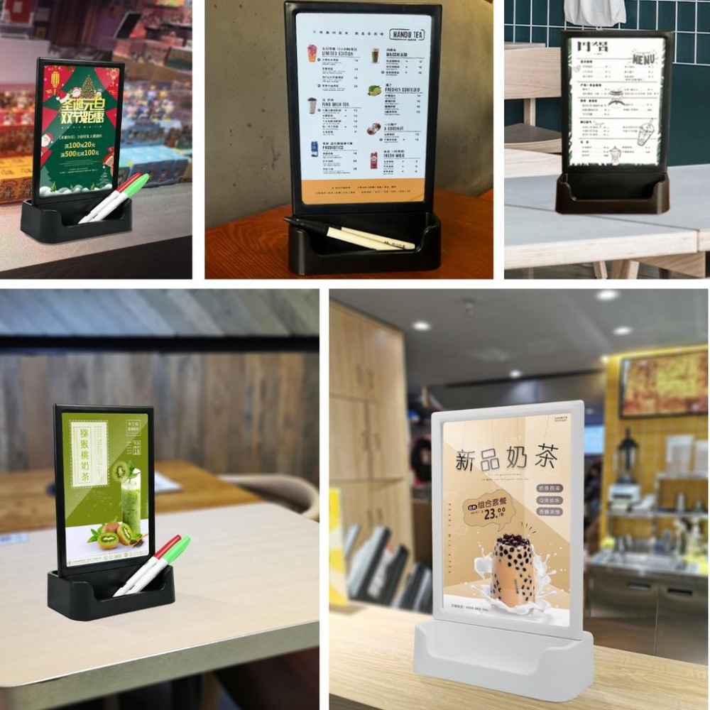收納型立牌 桌牌 餐牌 可置物 放筆 告示牌 菜單架 展示架 告示牌 酒水牌 名片盒 名片架 廣告看板 黑 白-細節圖4