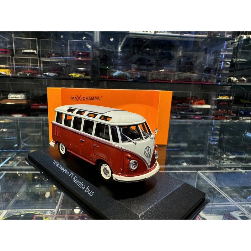 吉華@ 1/43 MINICHAMPS VOLKSWAGEN T1 SAMBA BUS 1961 GREY/RED-細節圖4