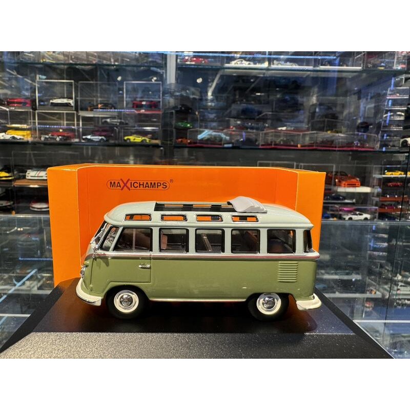 吉華@ 1/43 MINICHAMPS VOLKSWAGEN T1 SAMBA BUS 1961 GREY/GREEN-細節圖2
