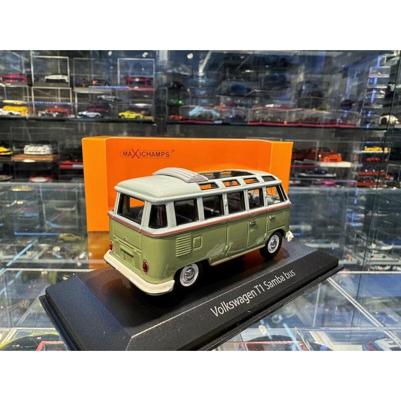 吉華@ 1/43 MINICHAMPS VOLKSWAGEN T1 SAMBA BUS 1961 GREY/GREEN-細節圖3