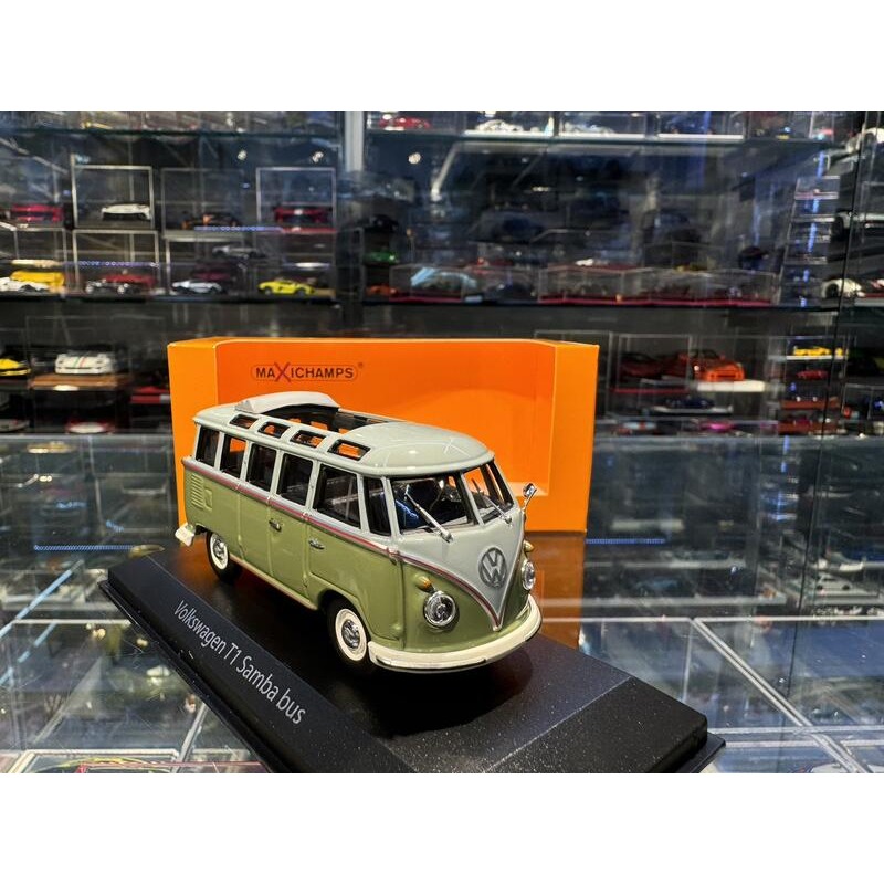 吉華@ 1/43 MINICHAMPS VOLKSWAGEN T1 SAMBA BUS 1961 GREY/GREEN-細節圖4