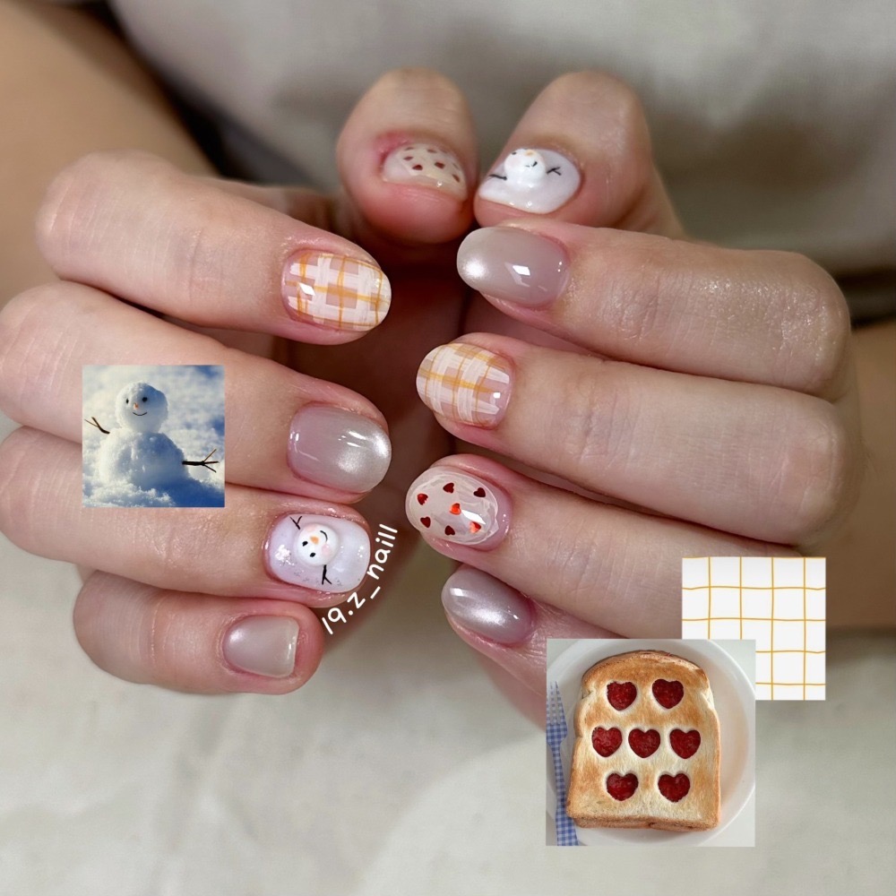 愛心吐司➕雪人 ⛄️❤️🍞｜手工穿戴甲｜編號:23-細節圖2