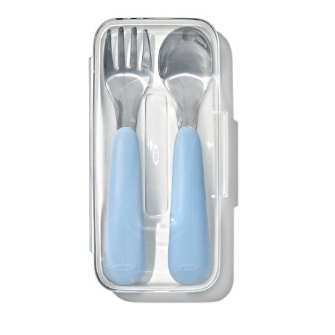 美國 OXO tot 寶寶握叉匙組 304不鏽鋼 叉子 湯匙 隨行叉匙組 學習餐具-規格圖3