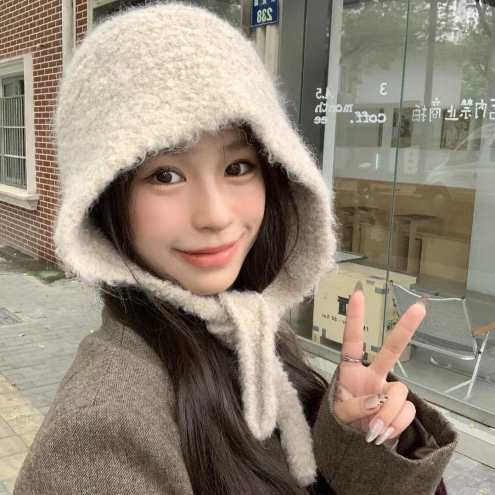｜奶油感~韓版巴拉克拉法帽｜護耳帽 賞雪帽 針織帽 ins帽子 小紅帽 戶外帽 冬天帽子-細節圖3
