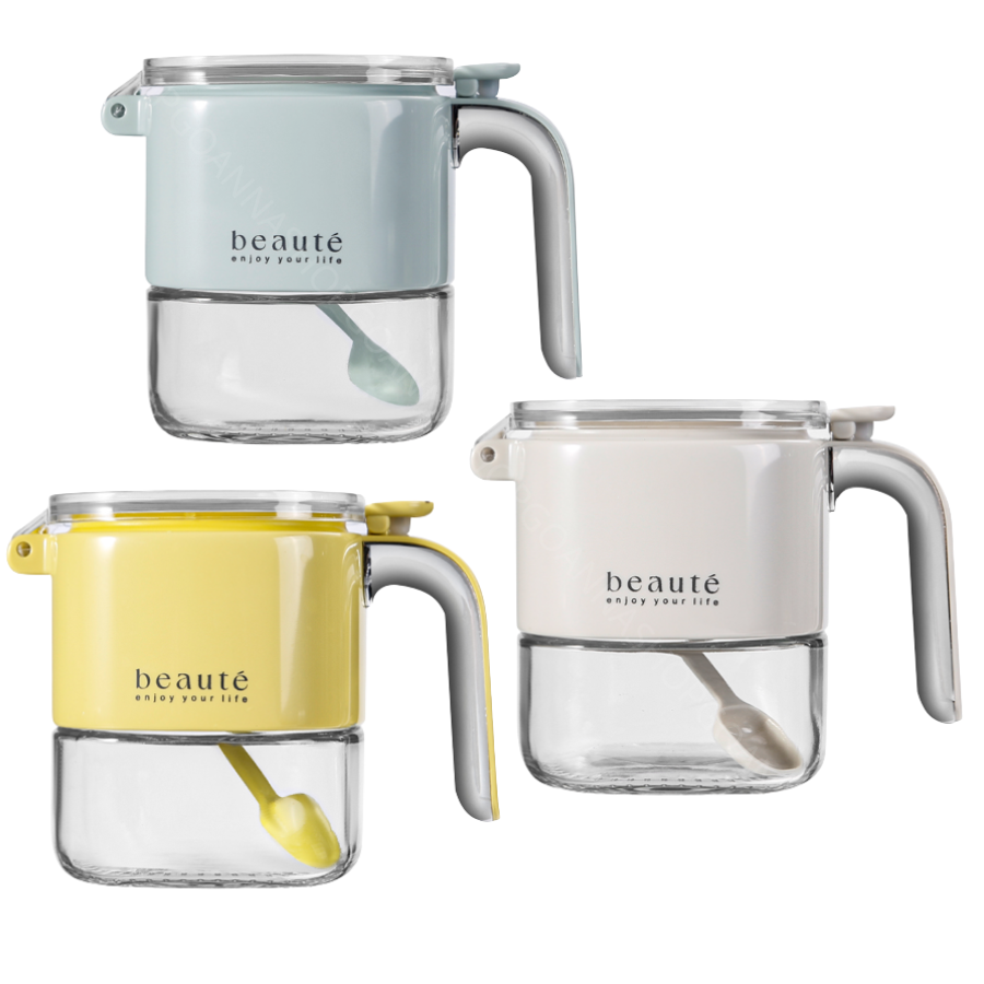 [台灣現貨!防潮防塵]密封調味罐 調味料罐 鹽巴罐 白灰色 調味料盒 玻璃調味罐 調味粉罐 廚房調味罐 防潮調味料罐-細節圖2