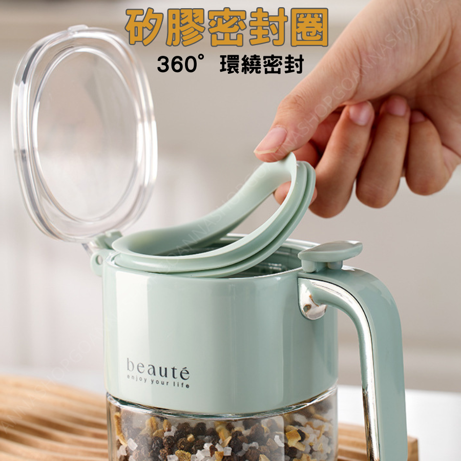 [台灣現貨!防潮防塵]密封調味罐 調味料罐 鹽巴罐 白灰色 調味料盒 玻璃調味罐 調味粉罐 廚房調味罐 防潮調味料罐-細節圖3