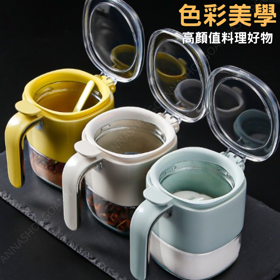 [台灣現貨!防潮防塵]密封調味罐 調味料罐 鹽巴罐 白灰色 調味料盒 玻璃調味罐 調味粉罐 廚房調味罐 防潮調味料罐-細節圖9