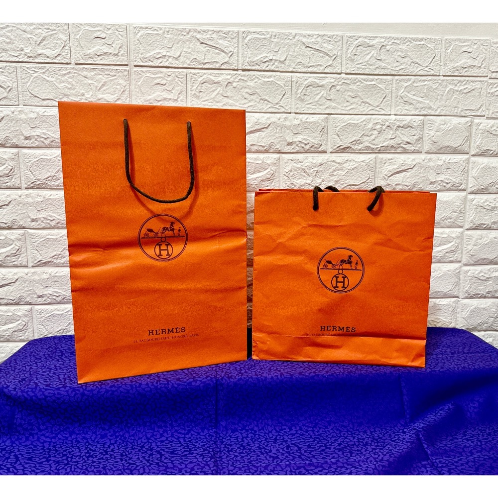 「美玫家」二手精品 HERMES 紙袋 橘色 三入一組 不拆售-細節圖2