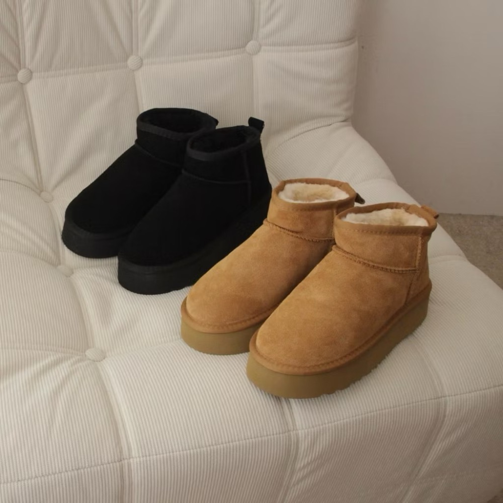 超軟 厚底真皮雪靴 短筒雪靴 蓬鬆軟毛 升級版 高質感 北海道 滑雪 保暖靴 韓國代購-細節圖2