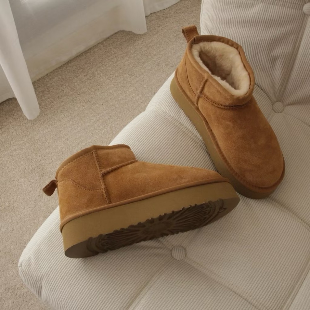 超軟 厚底真皮雪靴 短筒雪靴 蓬鬆軟毛 升級版 高質感 北海道 滑雪 保暖靴 韓國代購-細節圖7