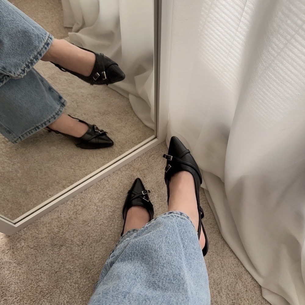 【交叉6cm】韓國東大門超軟皮尖頭跟鞋｜6cm細跟｜不磨腳｜大尺碼｜久走不累｜OL ｜通勤｜尖頭鞋-細節圖5