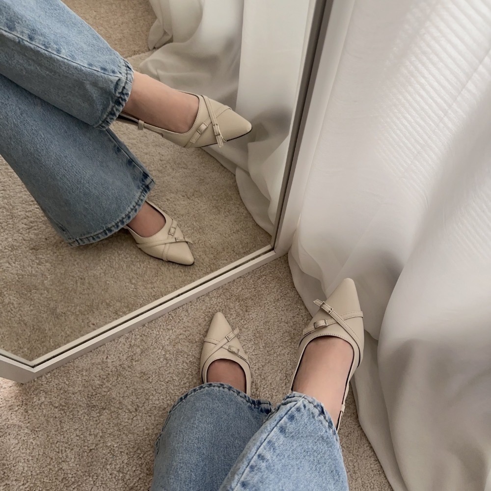 【交叉6cm】韓國東大門超軟皮尖頭跟鞋｜6cm細跟｜不磨腳｜大尺碼｜久走不累｜OL ｜通勤｜尖頭鞋-細節圖8