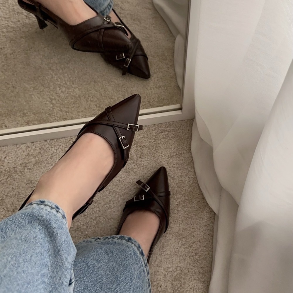 【交叉6cm】韓國東大門超軟皮尖頭跟鞋｜6cm細跟｜不磨腳｜大尺碼｜久走不累｜OL ｜通勤｜尖頭鞋-細節圖9