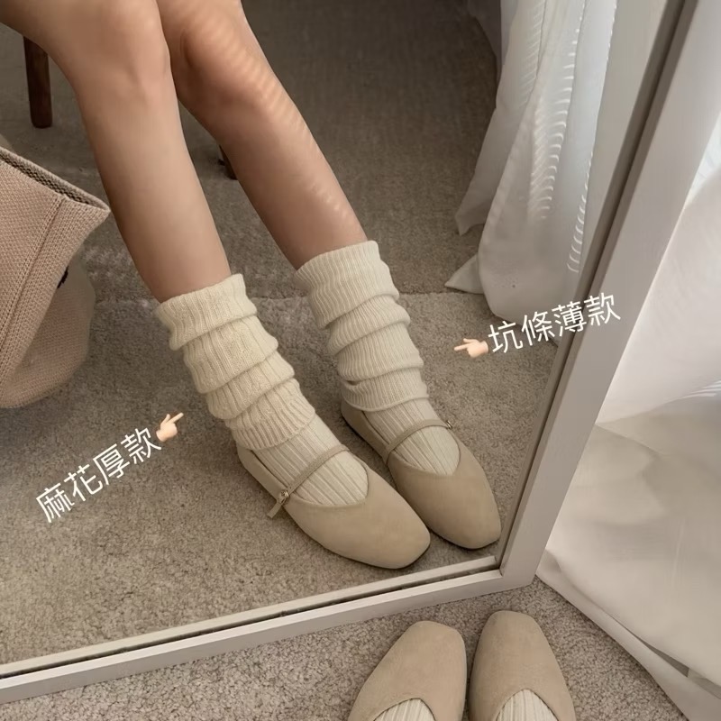 『現貨』韓國製 羊毛堆堆襪套 坑條 薄款 泡泡襪 兩用 軟綿 羊毛襪 韓國代購 寒流必備 冬天必備 堆堆襪-細節圖5