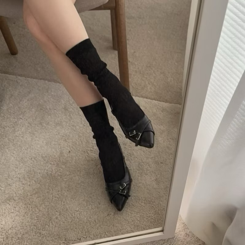 透膚襪 薄長襪 中長襪 透氣襪 堆堆襪 韓妞襪 韓國襪 韓國製 透膚感-細節圖3