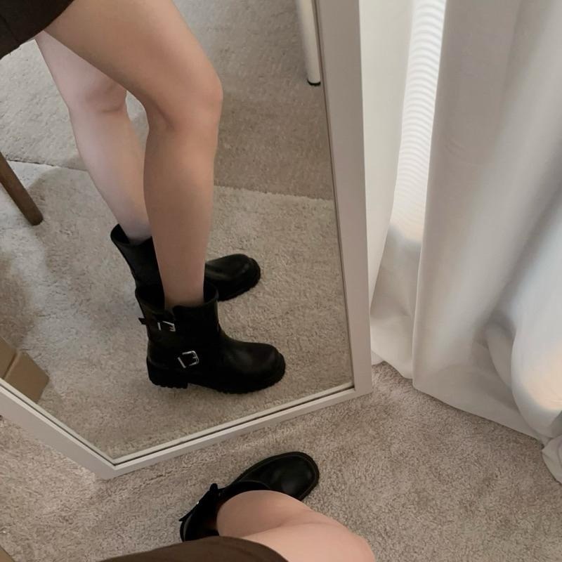 顯瘦救星 增高機車靴 5cm 顯瘦 顯腿長 韓國代購-細節圖2
