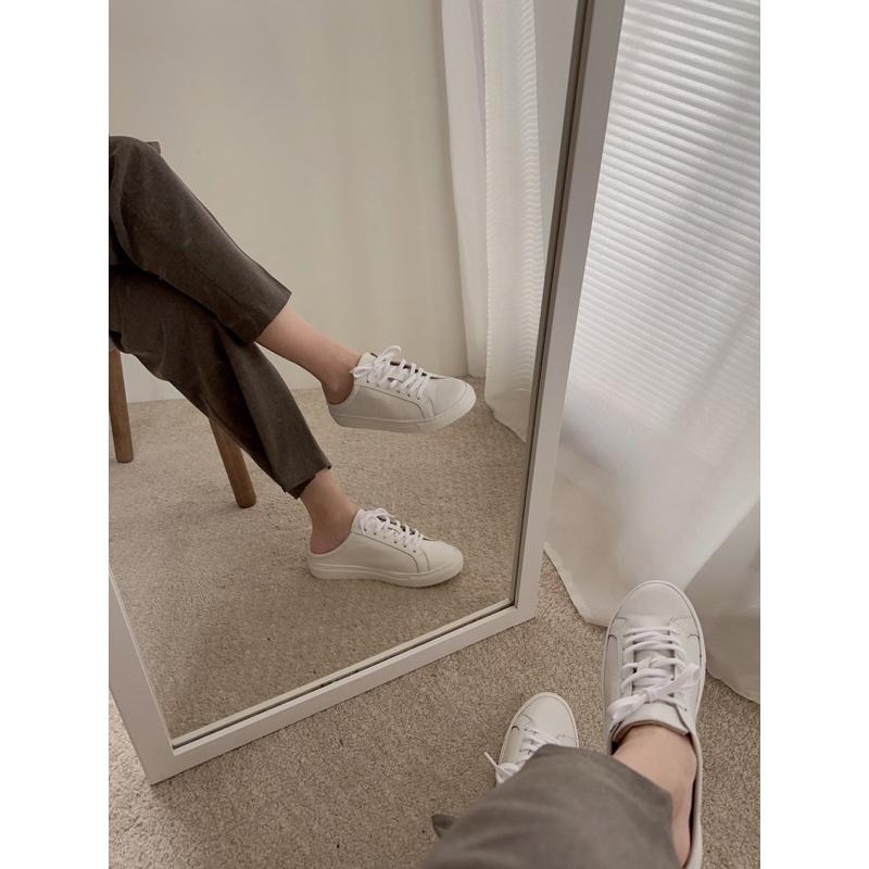 牛皮小白鞋 真皮懶人鞋 穆勒鞋 厚底 半拖 懶人鞋 韓國女鞋 小白鞋 韓國小白鞋 懶人鞋 牛皮製 韓國製-細節圖3