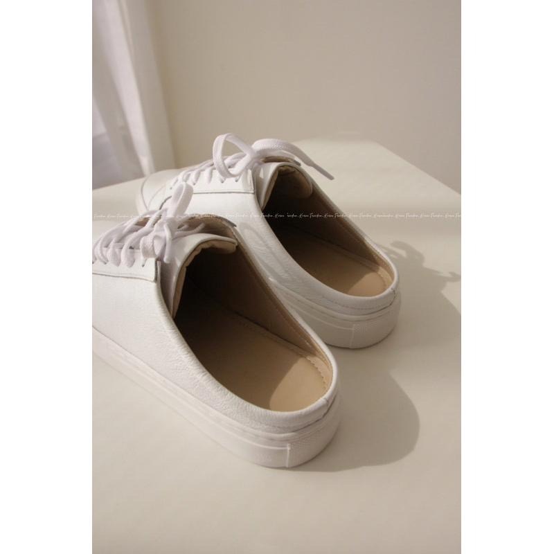 牛皮小白鞋 真皮懶人鞋 穆勒鞋 厚底 半拖 懶人鞋 韓國女鞋 小白鞋 韓國小白鞋 懶人鞋 牛皮製 韓國製-細節圖5