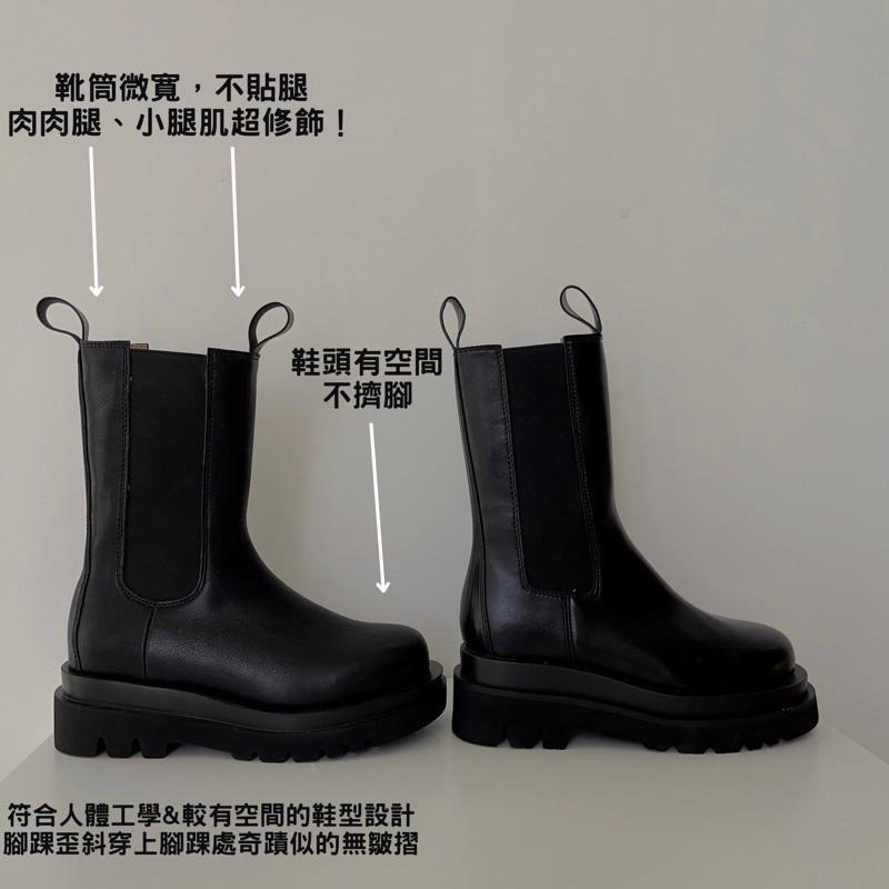 『小腿肌救星』厚底靴 真皮切爾西 中筒靴 韓國靴 霧面 羊皮修飾腿型 靴子 韓國代購 Freedom-細節圖2