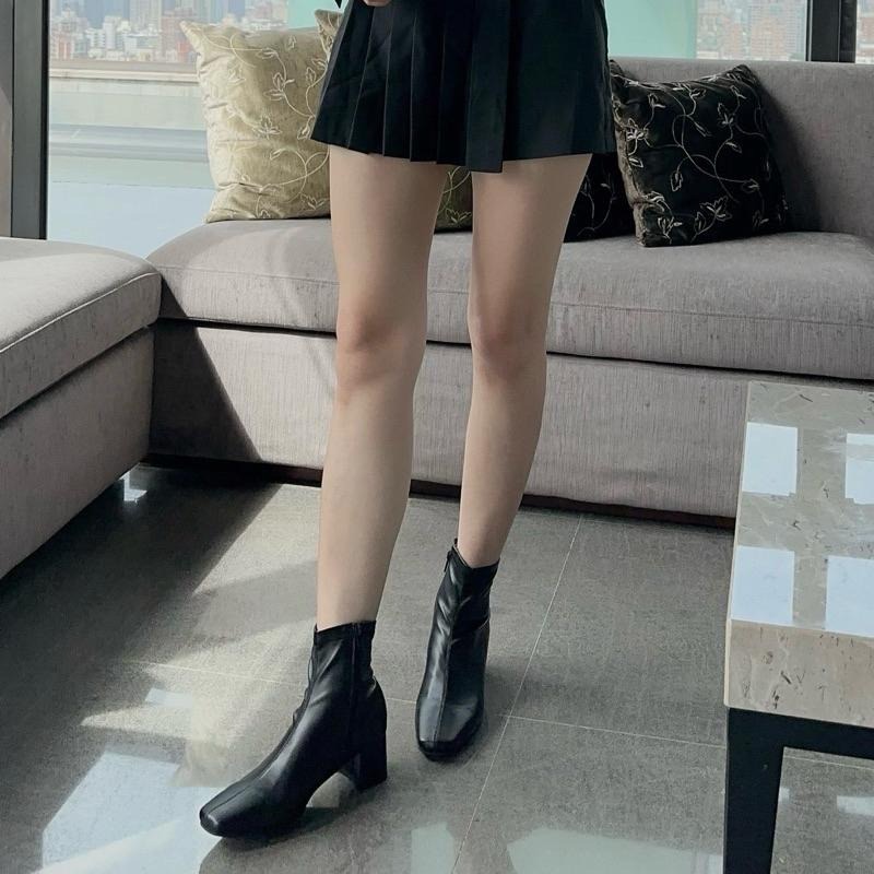 經典款粗跟彈力襪靴 5.5cm 彈性皮料 襪靴 好走襪靴 舒適襪靴 韓國代購-細節圖4