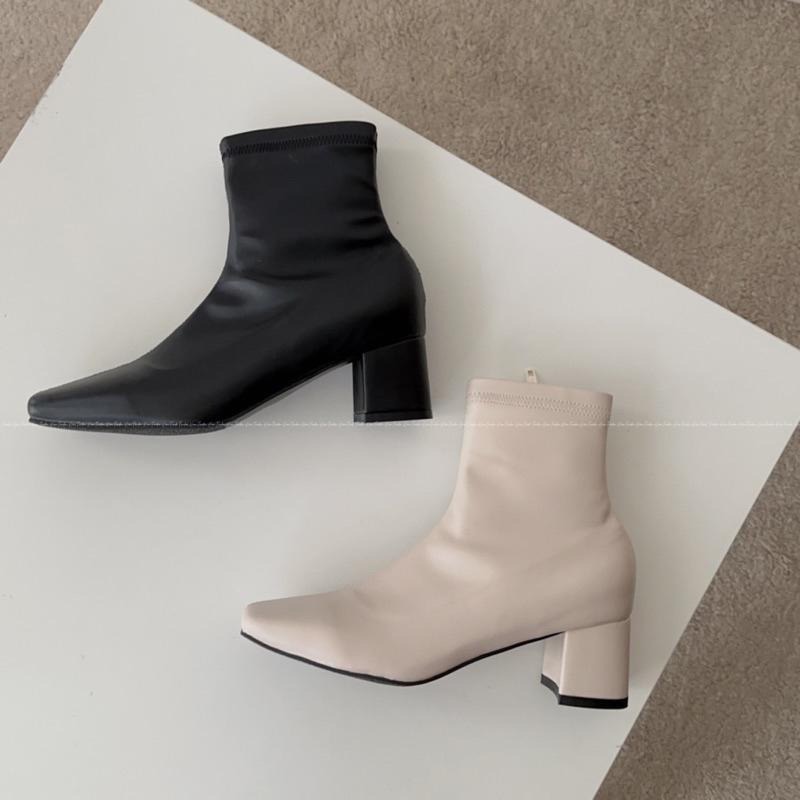 經典款粗跟彈力襪靴 5.5cm 彈性皮料 襪靴 好走襪靴 舒適襪靴 韓國代購-細節圖7