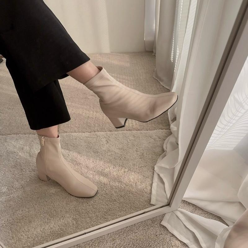 經典款粗跟彈力襪靴 5.5cm 彈性皮料 襪靴 好走襪靴 舒適襪靴 韓國代購-細節圖8