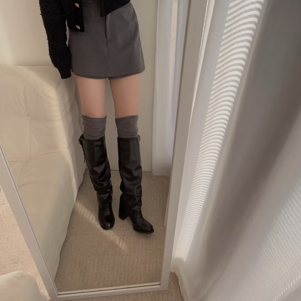 【水炸彈同款】顯瘦褶皺褲管長靴 韓國明星同款 韓星女團感 顯腿長必備 長筒靴 舞台表演同款 韓國代購-細節圖2