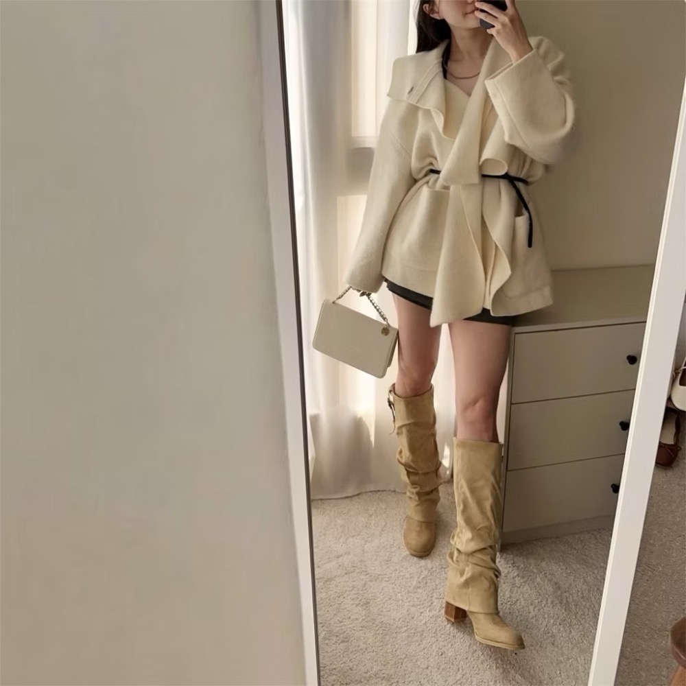 【水炸彈同款】顯瘦褶皺褲管長靴 韓國明星同款 韓星女團感 顯腿長必備 長筒靴 舞台表演同款 韓國代購-細節圖7