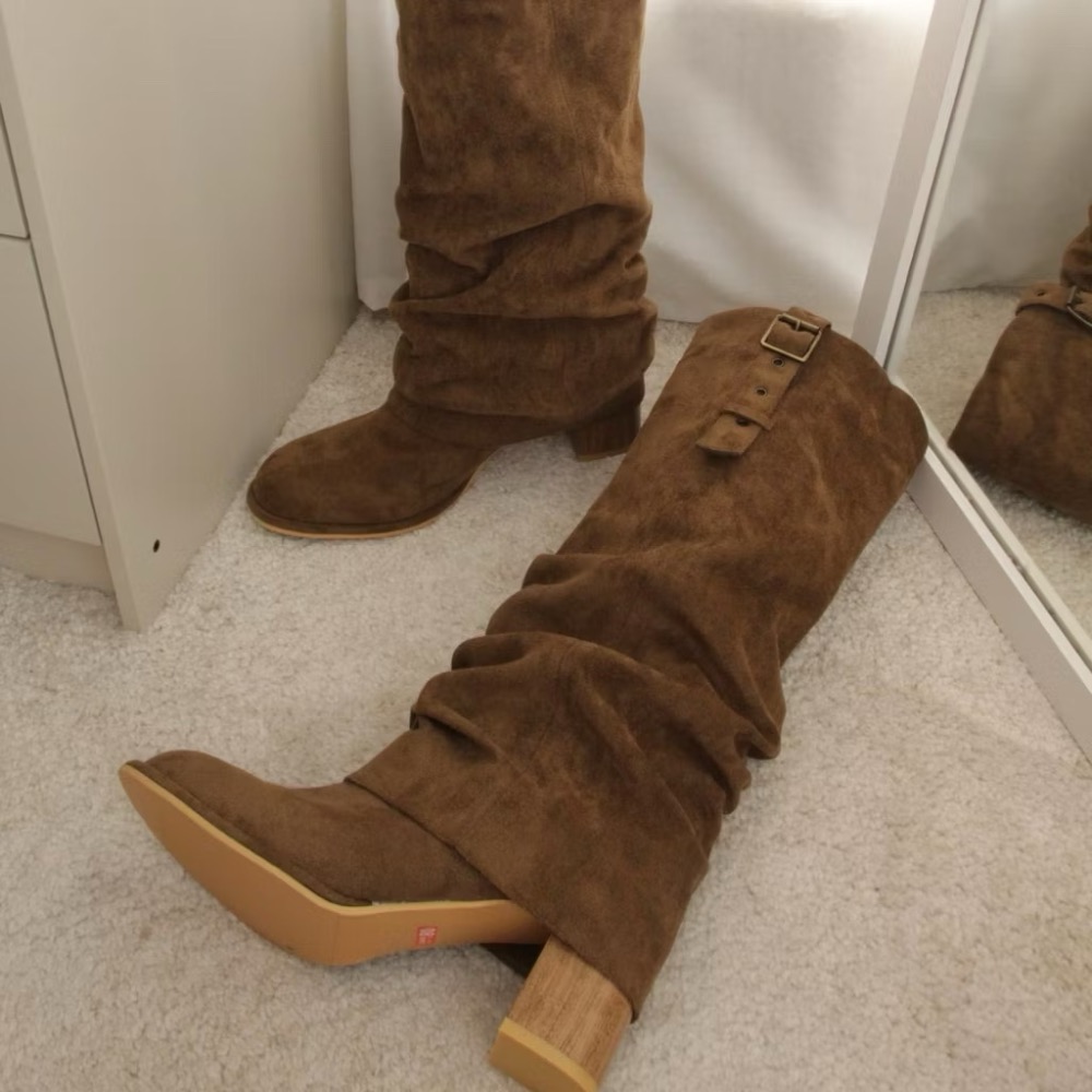 【水炸彈同款】顯瘦褶皺褲管長靴 韓國明星同款 韓星女團感 顯腿長必備 長筒靴 舞台表演同款 韓國代購-細節圖8