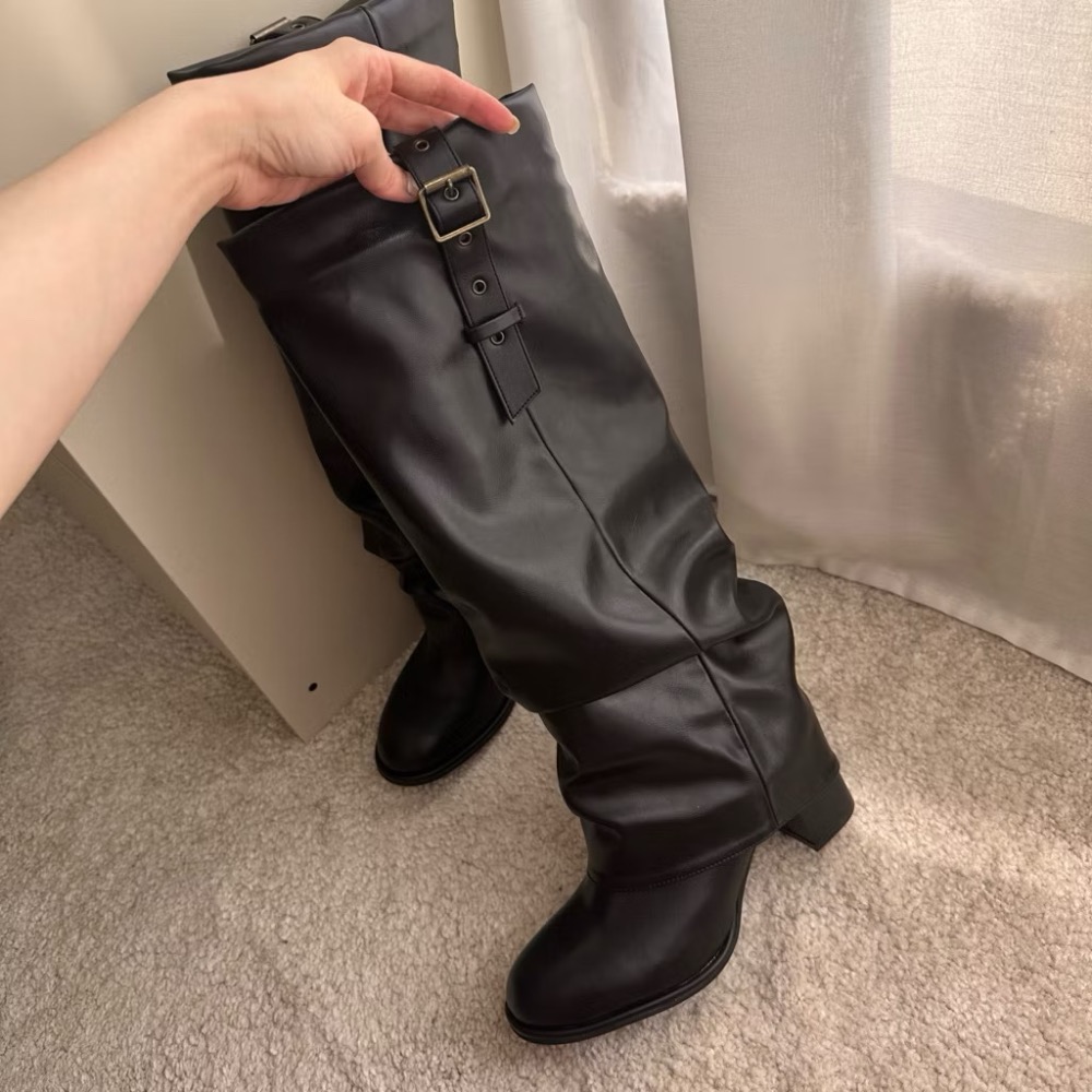 【水炸彈同款】顯瘦褶皺褲管長靴 韓國明星同款 韓星女團感 顯腿長必備 長筒靴 舞台表演同款 韓國代購-細節圖9