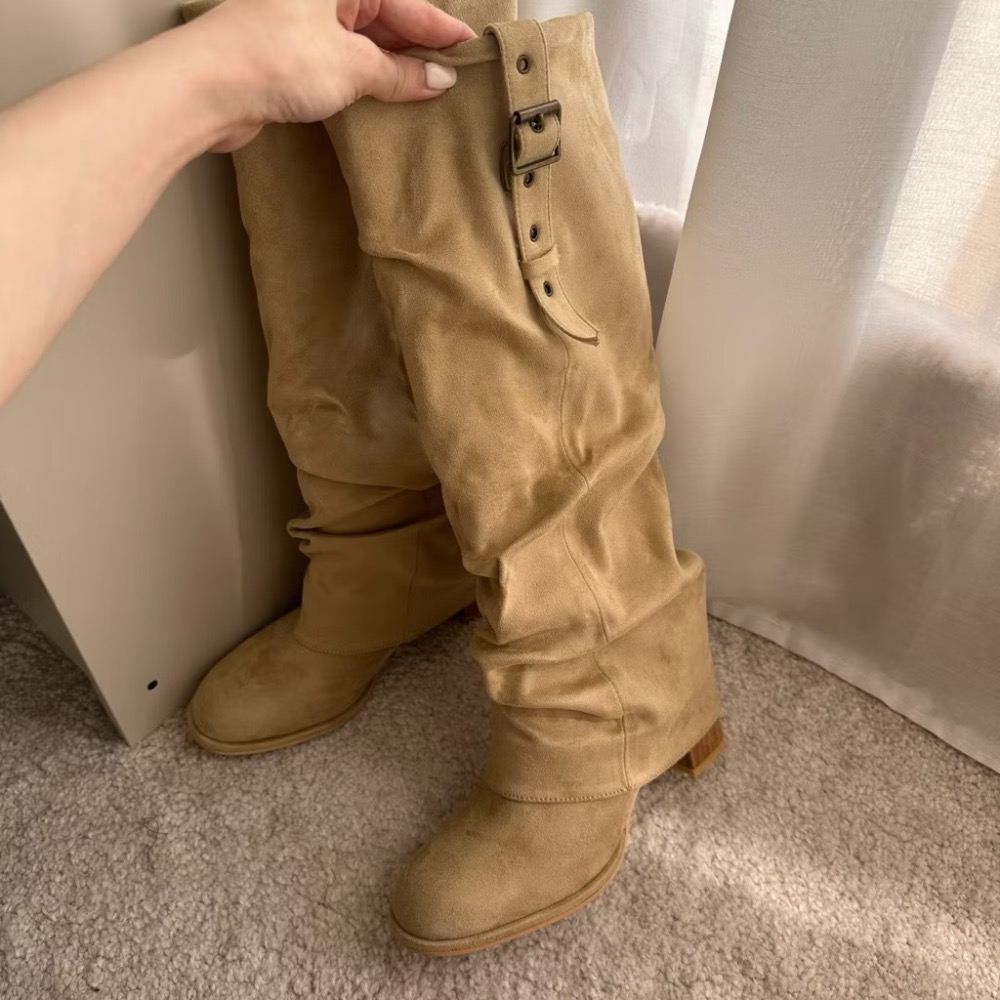 【水炸彈同款】顯瘦褶皺褲管長靴 韓國明星同款 韓星女團感 顯腿長必備 長筒靴 舞台表演同款 韓國代購-細節圖11