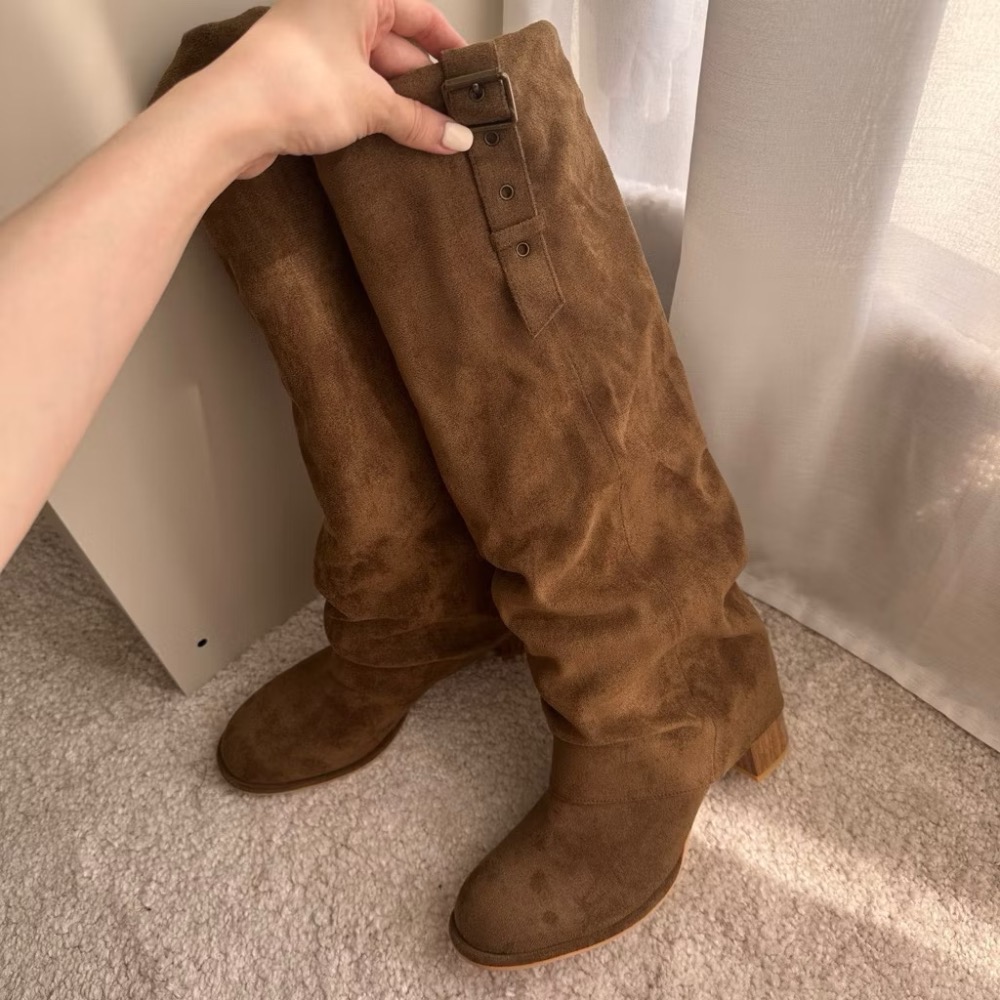 【水炸彈同款】顯瘦褶皺褲管長靴 韓國明星同款 韓星女團感 顯腿長必備 長筒靴 舞台表演同款 韓國代購-規格圖11