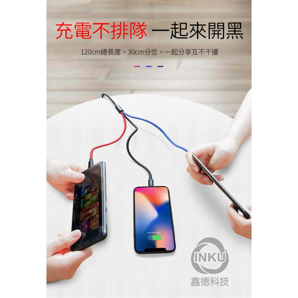 倍思 三原色 一拖三傳輸線 蘋果安卓 TypeC 3.5A 快充魚絲編織-細節圖6