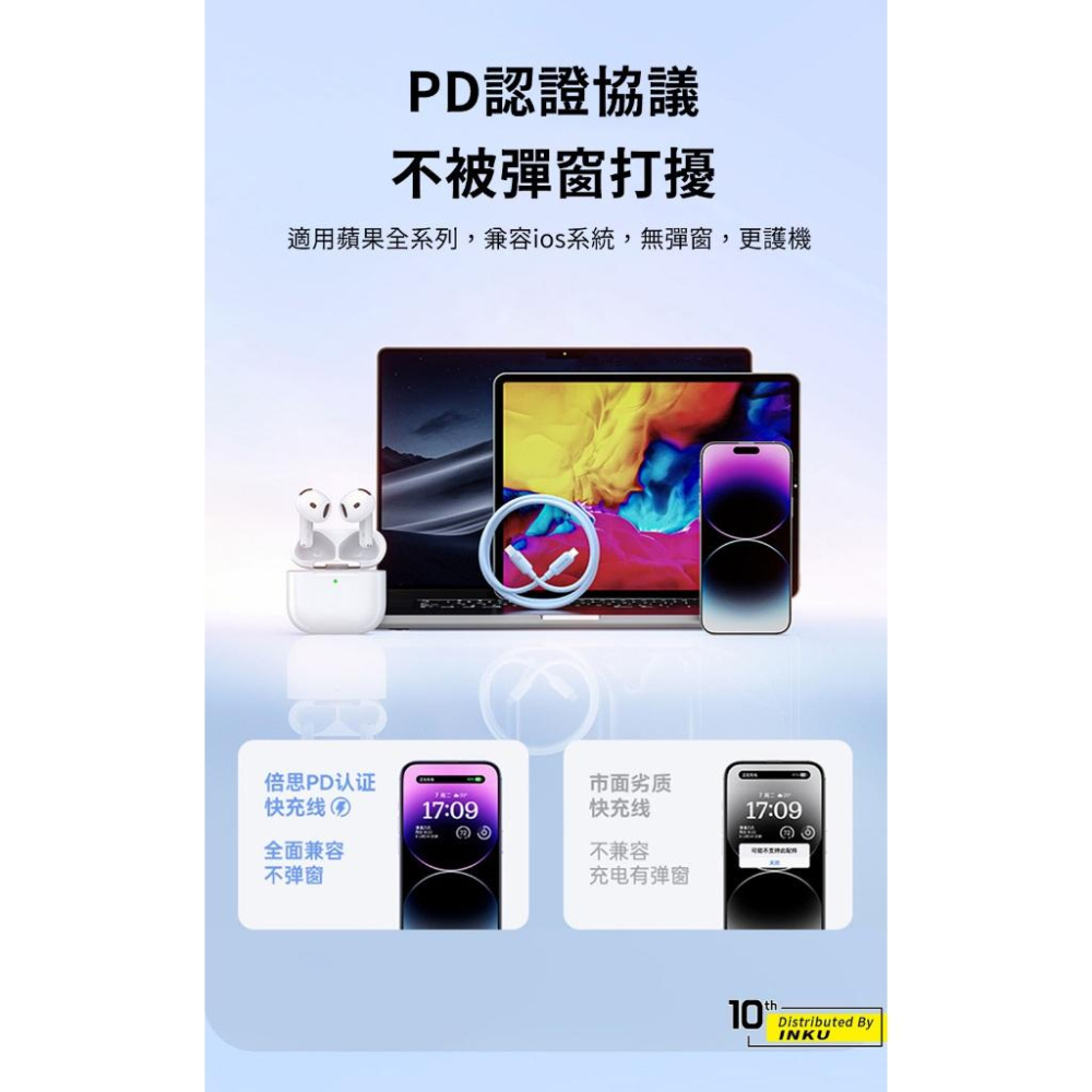 倍思 發泡矽膠 TypeC to Lightning 20W快充線 PD認證柔韌耐折不彈窗-細節圖5