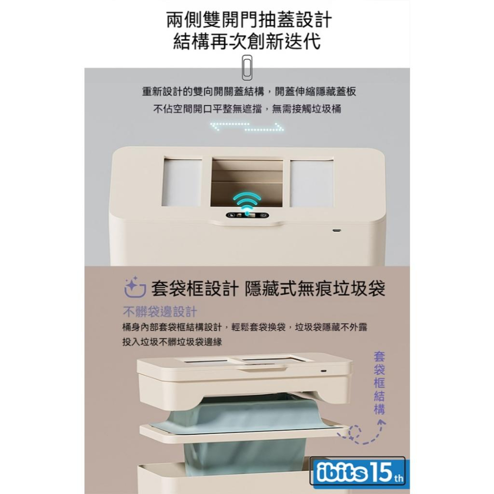 ibits ES 夾縫式智能感應垃圾桶 13L 16L 紅外線雙開門 隱藏抽蓋 方便拆洗 PD5003 超限-細節圖7