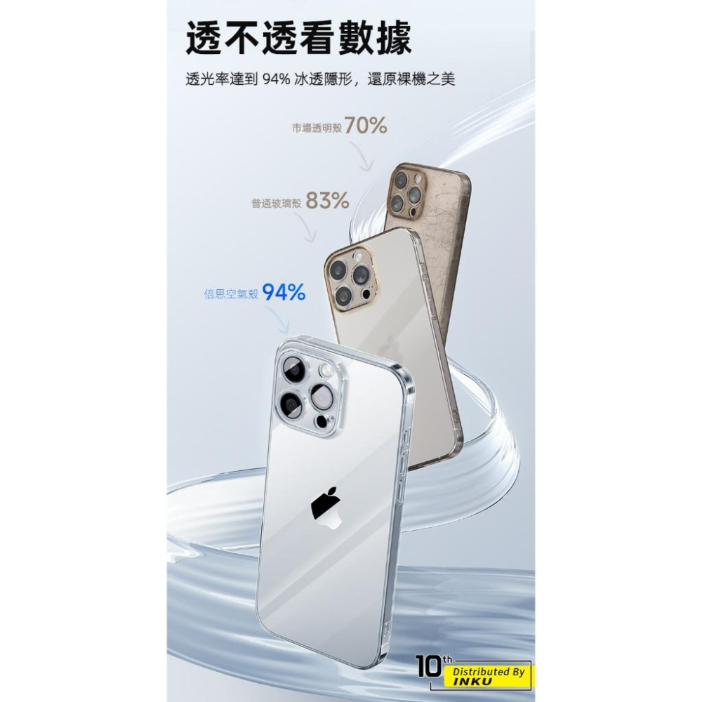 倍思 簡系列 iPhone16 15 Pro Max 超薄透明保護殼 氣囊防摔無紋抗黃-細節圖5